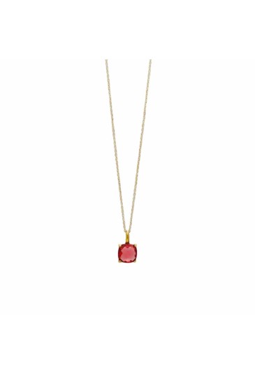 Collana Girocollo Oro 18kt Ciondolo Pietra Rossa Sfaccettata Fantasia Monile FW72RFM