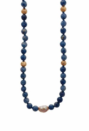 Collana Sodalite Blu Perla Barocca Naturale Sfere Argento Rosa Pezzo Unico Fantasia Monile 6WZHZFM