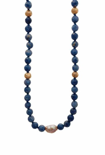 Collana Sodalite Blu Perla Barocca Naturale Sfere Argento Rosa Pezzo Unico Fantasia Monile 6WZHZFM