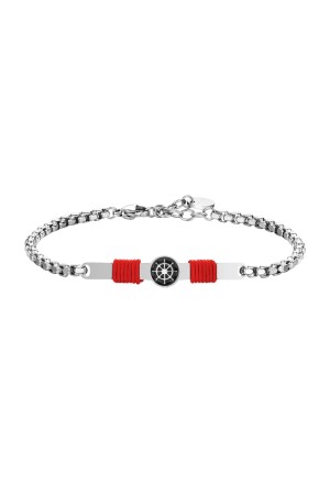 Bracciale Uomo Piastra Timone Smalto Nero Corda Rossa Acciaio Luca Barra BA1844