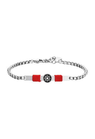 Bracciale Uomo Piastra Timone Smalto Nero Corda Rossa Acciaio Luca Barra BA1844