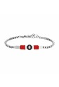 Bracciale Uomo Piastra Rosa Dei Venti Smalto Nero Corda Rossa Acciaio Luca Barra BA1846