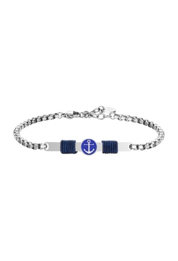 Bracciale Uomo Piastra Ancora Smalto Blu Corda Blu Acciaio Luca Barra BA1842