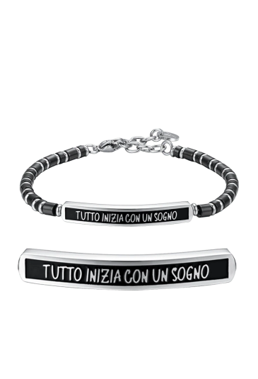 Bracciale Uomo Script Incisione Tutto Inizia Con Un Sogno Acciaio Anallergico Luca Barra BA1656