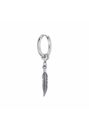 Mono Orecchino Cerchio Pendente Piuma Effetto Vintage Acciaio Anallergico Luca Barra OK1524
