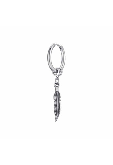Mono Orecchino Cerchio Pendente Piuma Effetto Vintage Acciaio Anallergico Luca Barra OK1524