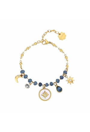 Bracciale Brosway Chakra Stella Luna Madreperla Calcedonio Blu Cristalli Misura 18cm Acciaio Gold BHKB136