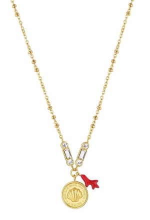 Collana Brosway Chakra Girocollo Pendente Conchiglia Rametto Rosso Acciaio Gold Cristalli BHKN076