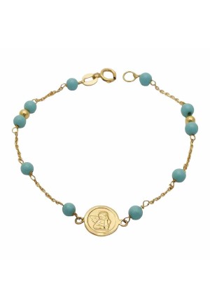Bracciale Neonato Angelo Pasta Di Turchese Oro Giallo 18KT Regalo Nascita Fantasia Monile 8TUGLFM