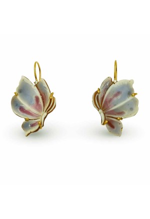 Orecchini Farfalla Cammeo Inciso E Dipinto Argento Dorato Fantasia Monile ESLF0FM