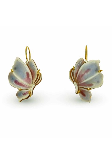 Orecchini Farfalla Cammeo Inciso E Dipinto Argento Dorato Fantasia Monile ESLF0FM