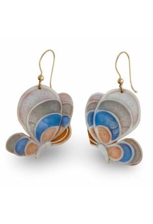 Orecchini Farfalla Cammeo Inciso E Dipinto Oro 18kt Made in Italy Fantasia Monile 33MS1FM