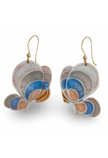 Orecchini Farfalla Cammeo Inciso E Dipinto Oro 18kt Made in Italy Fantasia Monile 33MS1FM