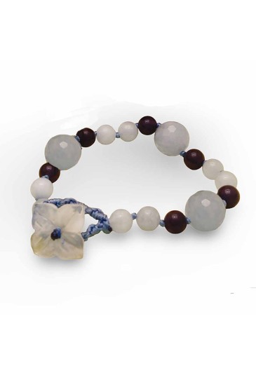 Bracciale Pietre Mix Naturali Perla Di Fiume Chiusura Fiore Celeste Lavorazione Artigianale Fantasia Monile ABHYLFM