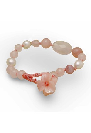 Bracciale Pietre Mix Naturali Perle Di Fiume Chiusura Fiore Rosa Lavorazione Artigianale Fantasia Monile ULL4AFM
