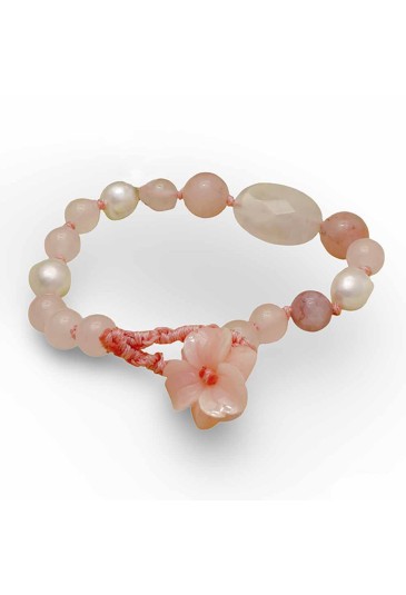 Bracciale Pietre Mix Naturali Perle Di Fiume Chiusura Fiore Rosa Lavorazione Artigianale Fantasia Monile ULL4AFM