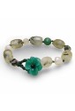 Bracciale Pietre Mix Naturali Perla Di Fiume Chiusura Fiore Verde Lavorazione Artigianale Fantasia Monile 1ZF4BFM