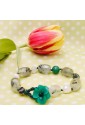 Bracciale Pietre Mix Naturali Perla Di Fiume Chiusura Fiore Verde Lavorazione Artigianale Fantasia Monile 1ZF4BFM