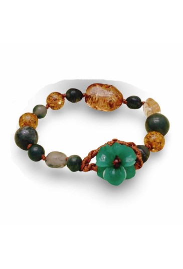 Bracciale Pietre Mix Naturali Chiusura Fiore Verde Lavorazione Artigianale Fantasia Monile 5G27KFM