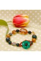 Bracciale Pietre Mix Naturali Chiusura Fiore Verde Lavorazione Artigianale Fantasia Monile 5G27KFM