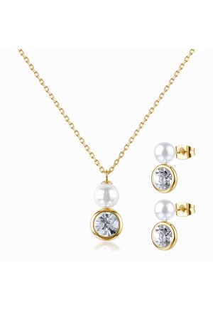 Set Collana Girocollo + Orecchini Brosway Limited Edition Festa Della Mamma Cristalli Perle In Conchiglia Acciaio Gold BLE37