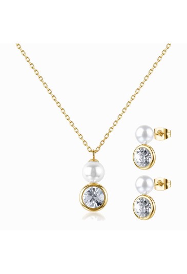 Set Collana Girocollo + Orecchini Brosway Limited Edition Festa Della Mamma Cristalli Perle In Conchiglia Acciaio Gold BLE37