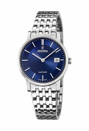 Orologio Festina Classic Swiss Made Solo Tempo Datario Quadrante Blu Acciaio Donna F20019/2