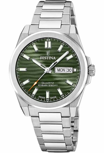 Orologio Festina Dune Swiss Made Day Date Quadrante Verde Acciaio Uomo F20073/4