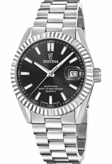 Orologio Festina Classic Swiss Made Datario Quadrante Nero Acciaio Uomo F20084/D