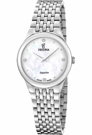 Orologio Festina Grace Swiss Made Solo Tempo Quadrante Madreperla Cristalli Bianchi Acciaio Donna F20096/1