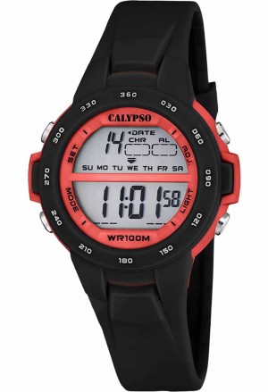 Orologio Calypso Digitale Luce Colori Nero Rosso Gomma 10ATM K5850/6