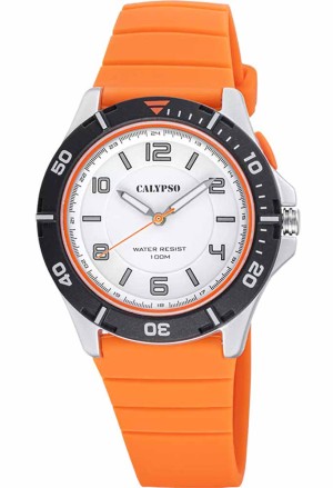 Orologio Calypso Sweet Time Solo Tempo Numeri Arabi Arancione Gomma 10ATM K5857/3