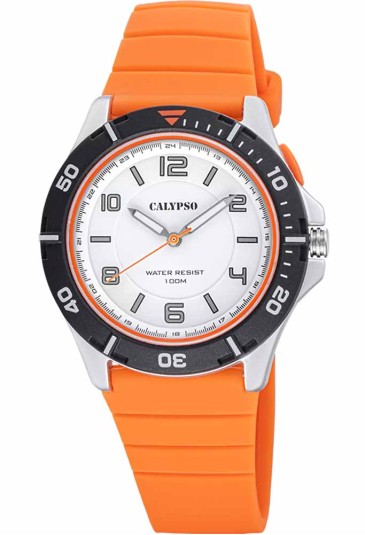 Orologio Calypso Sweet Time Solo Tempo Numeri Arabi Arancione Gomma 10ATM K5857/3