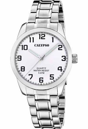 Orologio Calypso Basic Solo Tempo Numeri Arabi Quadrante Bianco Acciaio 5ATM K5866/1