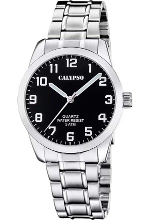 Orologio Calypso Basic Solo Tempo Numeri Arabi Quadrante Nero Acciaio 5ATM K5866/4