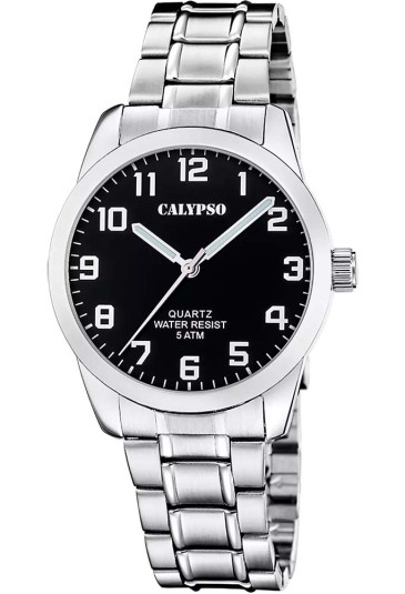 Orologio Calypso Basic Solo Tempo Numeri Arabi Quadrante Nero Acciaio 5ATM K5866/4