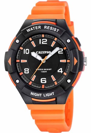 Orologio Calypso Street Style Solo Tempo Numeri Arabi Cinturino Gomma Arancione 10ATM K5883/2