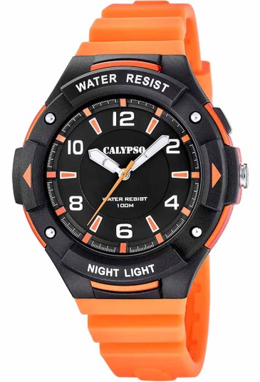 Orologio Calypso Street Style Solo Tempo Numeri Arabi Cinturino Gomma Arancione 10ATM K5883/2