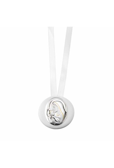 Capoculla Applicazione Madonna Laminato Argento Con Bambino Regalo Nascita Acca E.290B