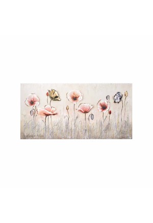 Quadro Semplicemente Felicita Papaveri Argento Legno Regalo Matrimonio Acca QD.934 31x61
