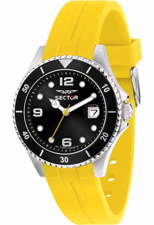 Orologio Sector Modello 230 Solo Tempo Datario Quadrante Nero Acciaio Misura 39 mm Cinturino Silicone Giallo Uomo R3251161058