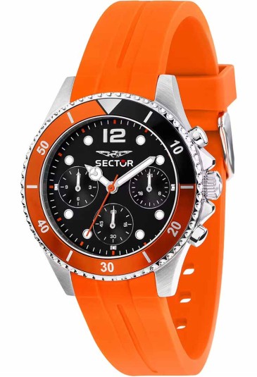 Orologio Sector Modello 230 Multifunzione Quadrante Nero Acciaio Misura 39 mm Cinturino Silicone Arancione Uomo R3251161054