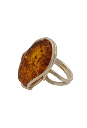 Anello Regolabile Ambra Gialla Argento Fantasia Monile OJWUAFM