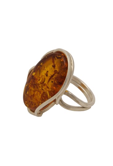 Anello Regolabile Ambra Gialla Argento Fantasia Monile OJWUAFM