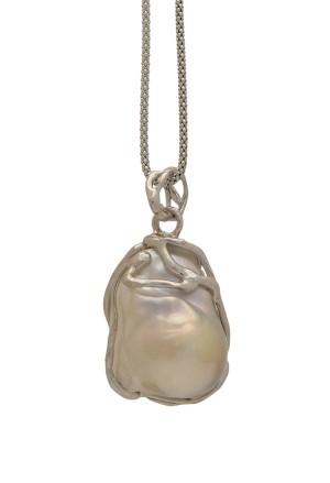 Collana Girocollo Ciondolo Charm Perla Di Fiume Freshwater Argento Fantasia Monile BRN89FM