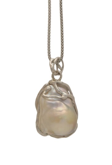 Collana Girocollo Ciondolo Charm Perla Di Fiume Freshwater Argento Fantasia Monile BRN89FM