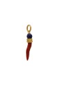 Ciondolo Corno Corallo Rosso Lapislazzulo Blu Montatura Argento Dorato Perlepietre BGDLNFM