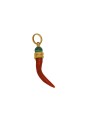 Ciondolo Corno Corallo Rosso Malachite Verde Montatura Argento Dorato Perlepietre P20FUFM