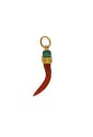 Ciondolo Corno Corallo Rosso Malachite Verde Montatura Argento Dorato Perlepietre P20FUFM