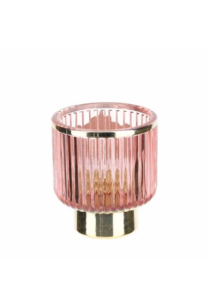 Portacandela Vetro Rosa Oro Altezza 9cm Hervit 3220080